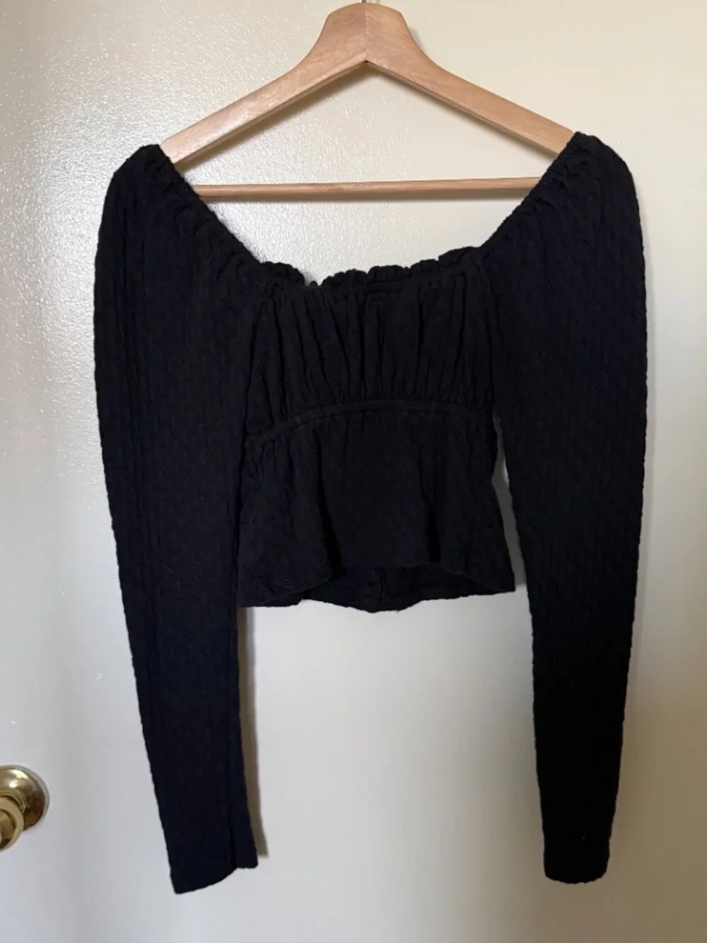 Free People Ladybug Black Long Sleeve Crop Top XS